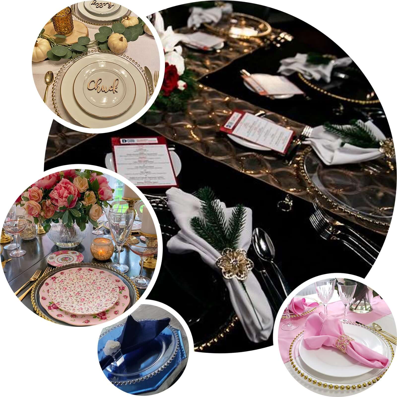 6-Pack Acrylic Charger Plates 13" Round Clear with Gold Beaded Rim - Decorative Dinner Party Serving Plates